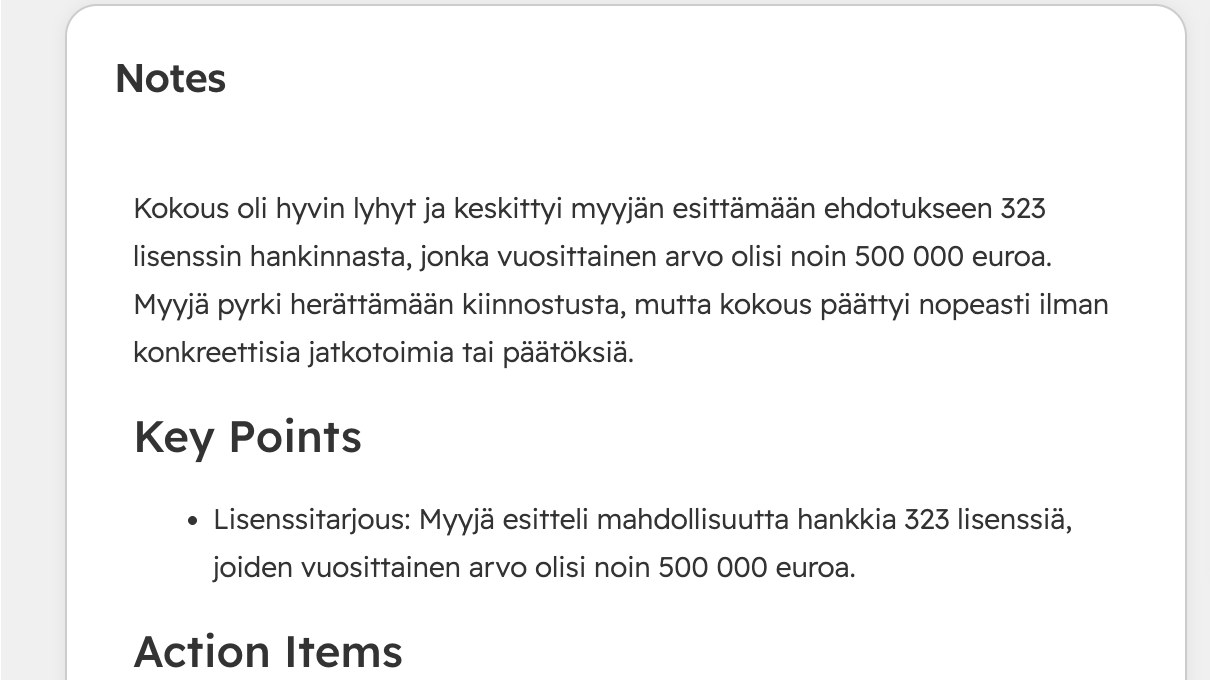 Revial synkroniserer møtenotater automatisk til kontaktens tidslinje i HubSpot